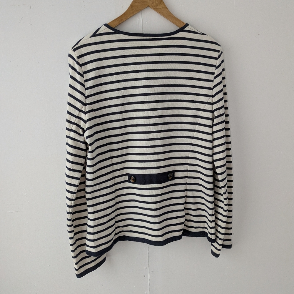 Saint James Atelier Navy Off White Striped Cardigan Zip Up Cotton Zip Up Size 12 - Picture 4 of 15
